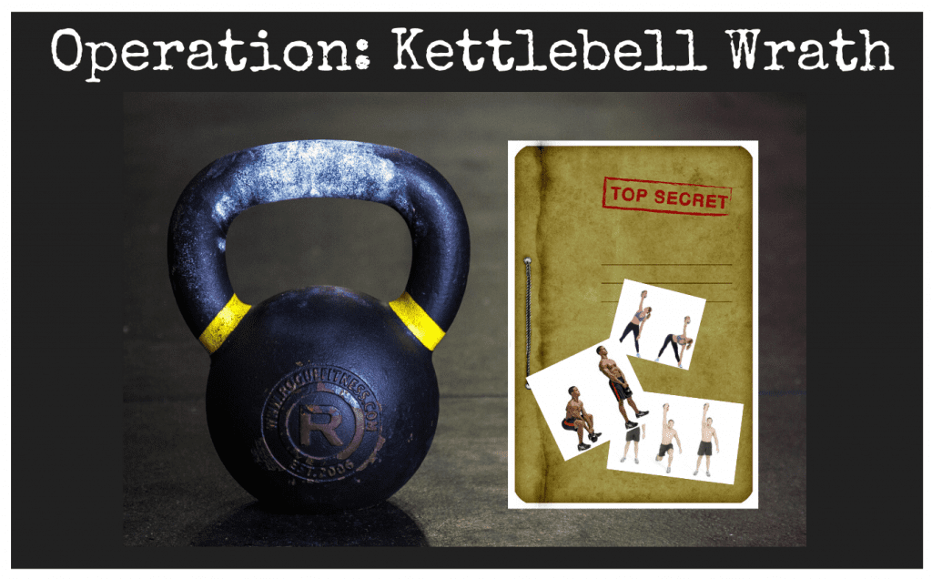 Operation Kettlebell Wrath. Kettlebell Commando Raids. Strength, balance and endurance workouts. Fat burners. AMRAP. EMOM. TABATA. Super Soldier Project.