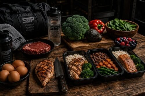 Healthy meal preparation with whole foods used to support recovery and immune health.