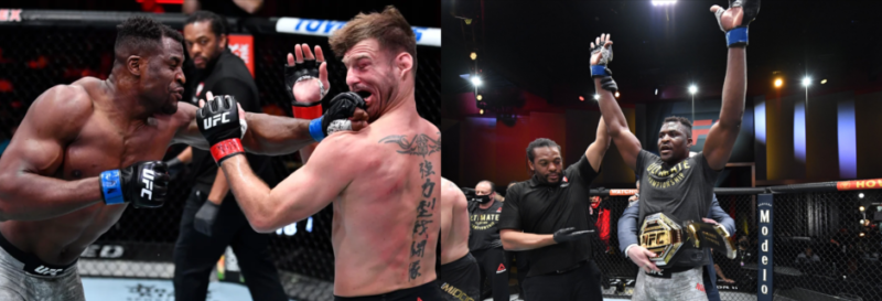 Francis Ngannou defeats Stipe Miocic at UFC 260 to become UFC Heavyweight Champion for the first time.
