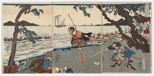 Japanese woodblock art. Musashi vs Sasaki. Sasaki Kojiro. book of five rings. Dokkodo. Go rin no sho. life strategy. zen buddhism. ancient japan. samurai. ronin. Famous samurai. Positive mindset. Kenjutsu