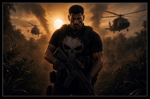 Workout inspired by Marvel comics anti hero, The Punisher, Frank Castle. Shows Punisher patrolling back where his war began, in the 'Nam.