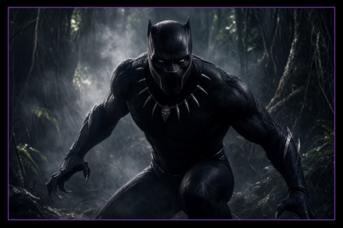 Workout inspired by Marvel comics hero, Black Panther. Shows image of T'Challa in Black Panther vibranium armour, stalking the jungles of his native Wakanda for hostile invaders.