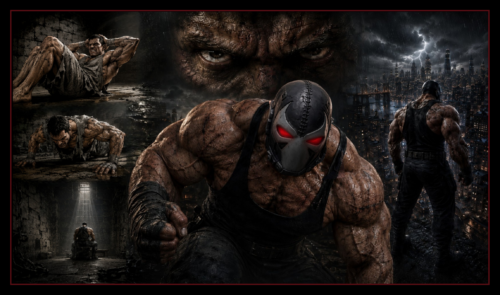 Workout inspired by DC comics supervillain, Bane. Shows montage of images of Bane, training in Pena Duro to watching over Gotham City with grand plans to eliminate the Batman and take the city.