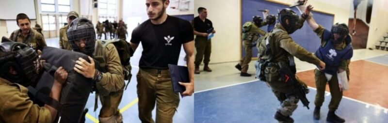 Military personnel in Israel taking part in Krav Maga close-quarters combat training exercises.