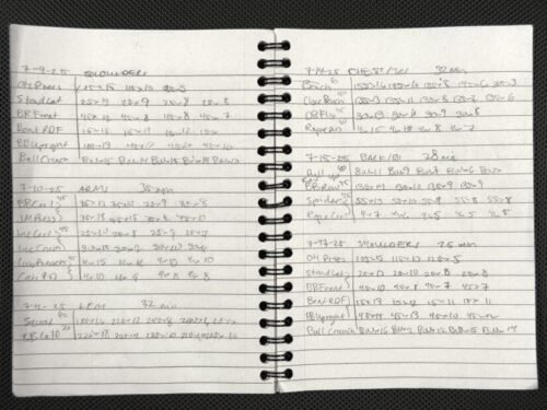 Training log showing recorded workouts, performance metrics, and progress tracking over time.