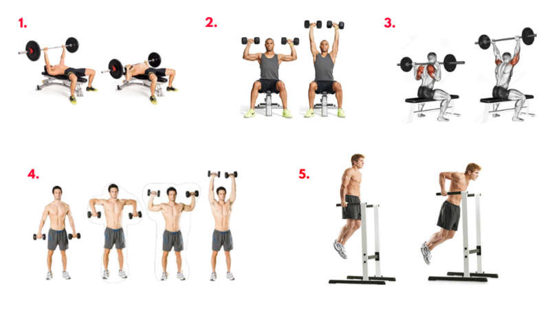 Hugh Jackman workout. Wolverine Workout. Best exercises shoulders. Best exercises deltoids. Best triceps exercises. Barbell Bench Press. Seated Dumbbell Shoulder Press. Behind Neck Press. Cuban Press (with Dumbbells). Triceps Dip  (Parallel bars).