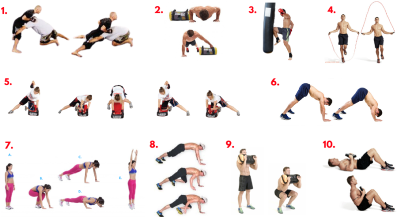 MMA workout. Martial arts drills. Whole body exercises. Bodyweight workouts.