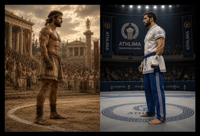 ancient pankration combat sport combining striking and grappling in Greek athletics