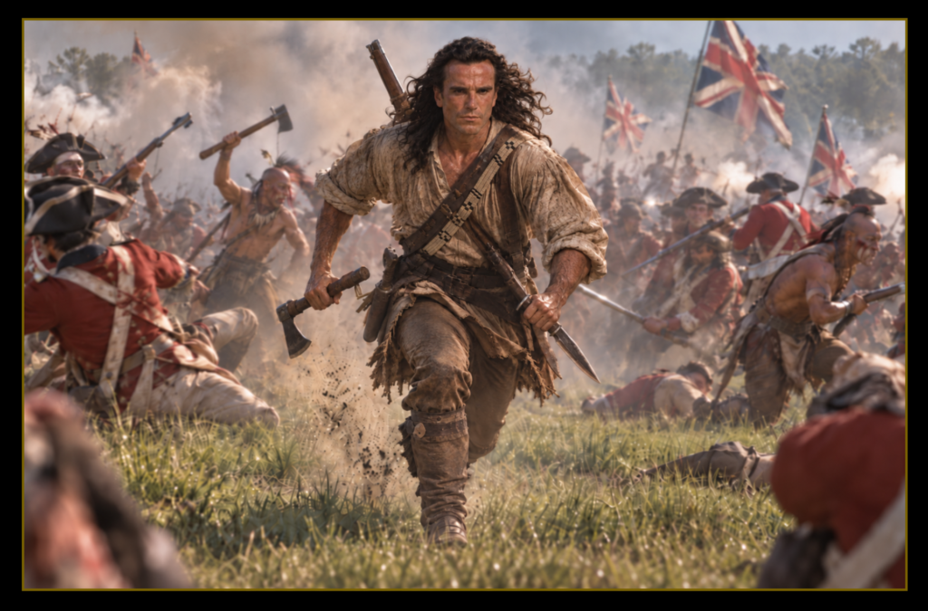 Last of the Mohicans workout featuring Hawkeye charging through a forest ambush as British troops battle around him on the American frontier.