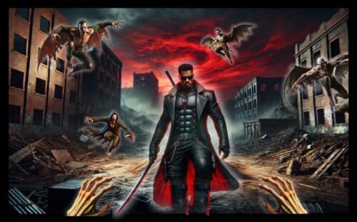 Blade battles vampires in a grim wasteland – Header image for Marvel-inspired Blade Workout post