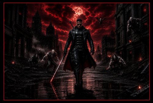 Blade battles vampires in a grim wasteland – Header image for Marvel-inspired Blade Workout post