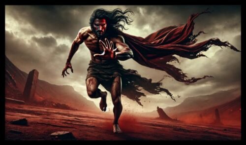 Dark, menacing devil figure sprinting forward as if to tackle, symbolising resistance attacking progress and discipline.