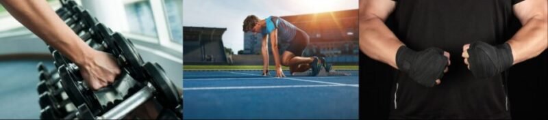 Images representing strength training, endurance running, and combat sports, highlighting that performance across disciplines depends on shared internal systems.