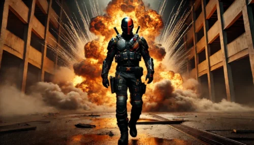 Deathstroke, DC Comics anti-hero, featured in action scene introducing the Deathstroke Workout focused on strength, conditioning, and tactical precision.