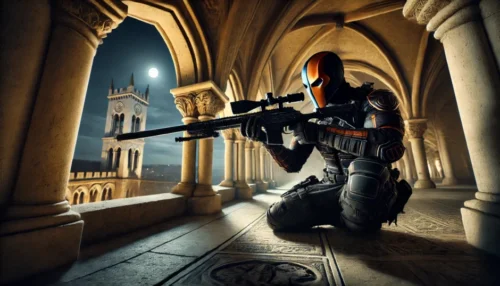 Deathstroke, DC Comics master assassin, symbolising the Deathstroke Workout emphasising power, precision, and work capacity.