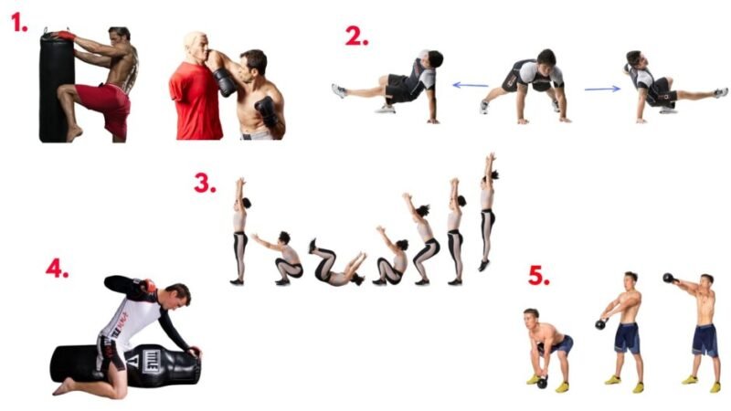 Black Widow Directive IV workout demonstrating close-quarters combat conditioning with striking drills, explosive power movements, and tactical strength exercises.