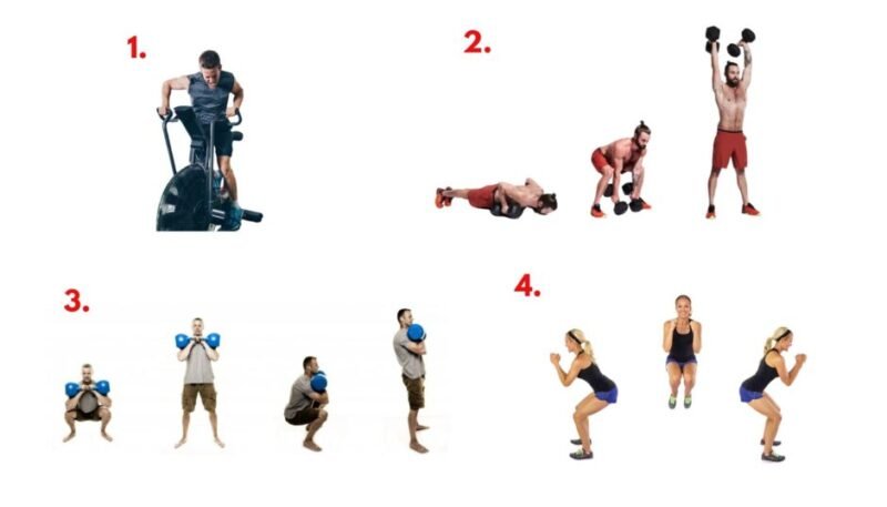Athlete demonstrating the Excommunicado workout from the John Wick Workout series, featuring carries, swings, lunges, and conditioning drills.