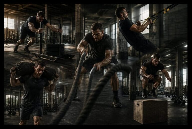 Functional fitness, kettlebell training, battle ropes, sled pulls, TRX, and conditioning workouts.