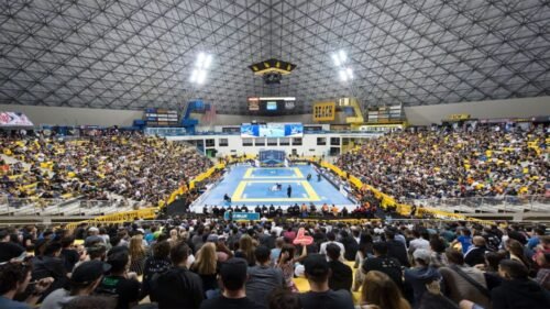 Panoramic view of competitors and spectators at the IBJJF World Jiu-Jitsu Championship.