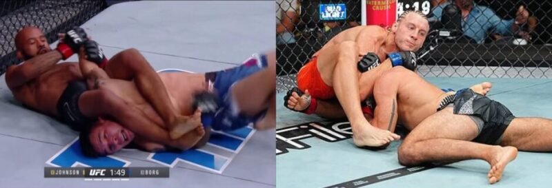 Demetrious Johnson applies his famous flying armbar against Ray Borg alongside Paddy Pimblett securing a rear-naked choke against Benoît Saint Denis.