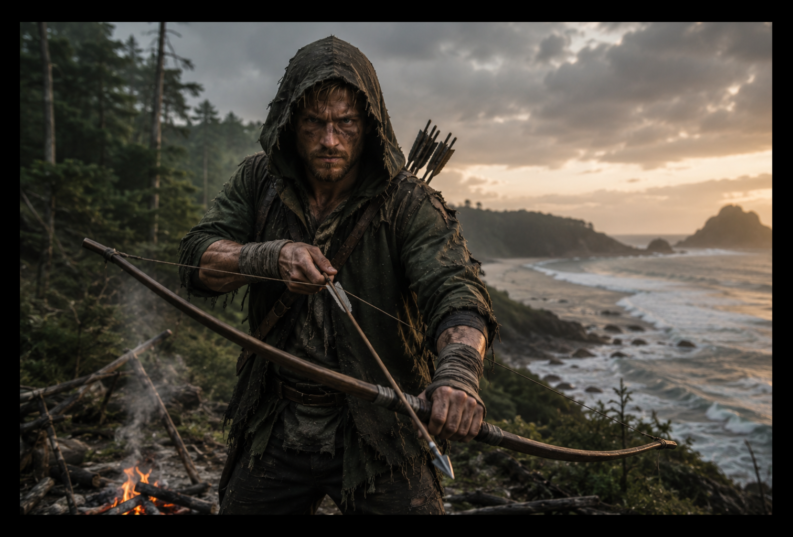 Green Arrow Year One workout header featuring Oliver Queen surviving on a remote island