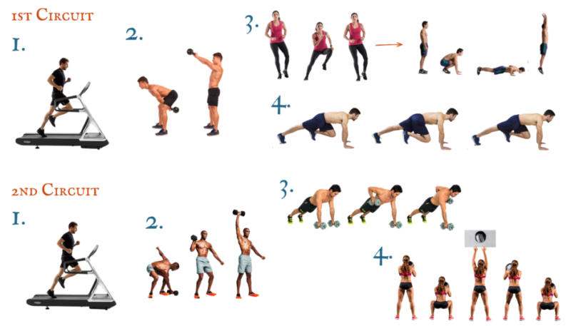 Running, kettlebell and functional fitness exercise demonstrations for The Black Dog, a timed Halloween HIIT workout.