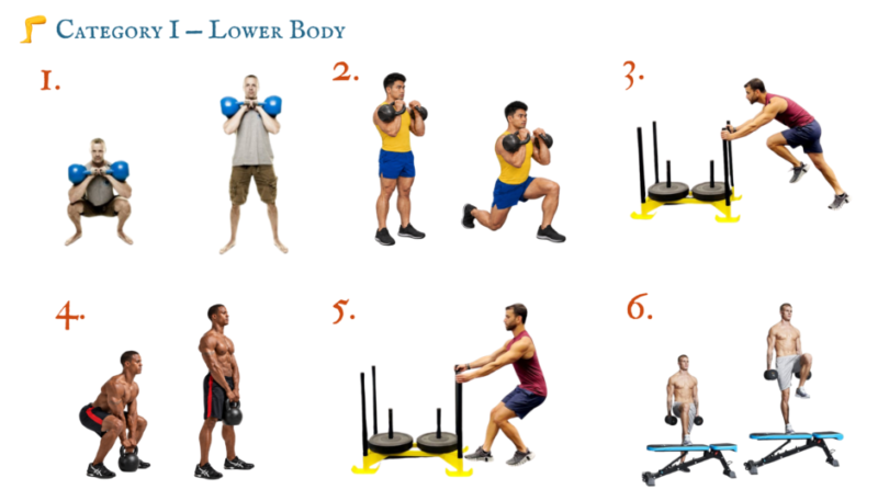 Full-body strength and conditioning exercise demonstrations for The Wraith, a competitive two-person workout featuring tactical exercise selection.