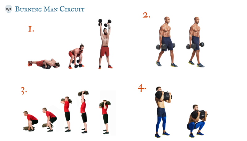Strength and bodyweight exercise demonstrations for The Wicker Man workout, featuring the Burning Man and Cult challenges.