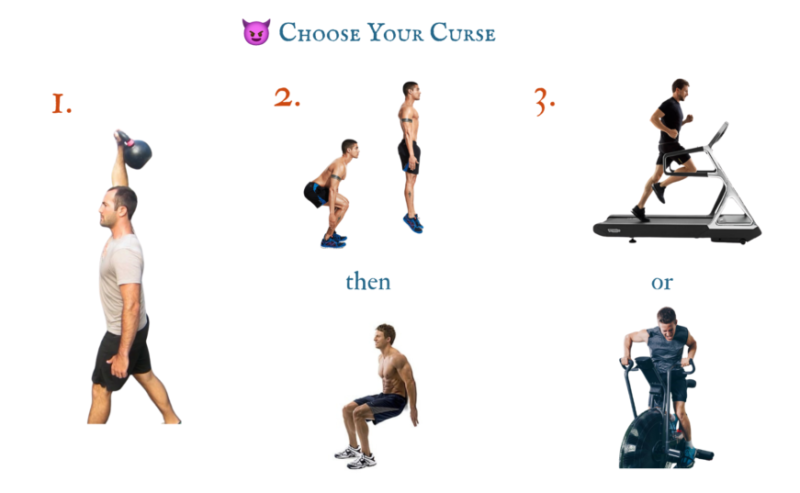 Kettlebell, bodyweight and conditioning exercise demonstrations for The Warlock's Tower, a progressive four-floor Halloween workout.