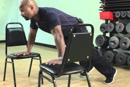 Using chairs for push ups and triceps dips.
